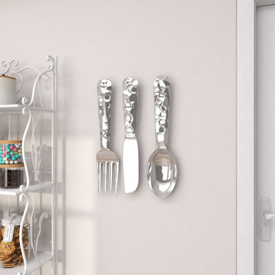 3 Pieces Aluminum Knife, Spoon and Fork Utensils Wall Decor
