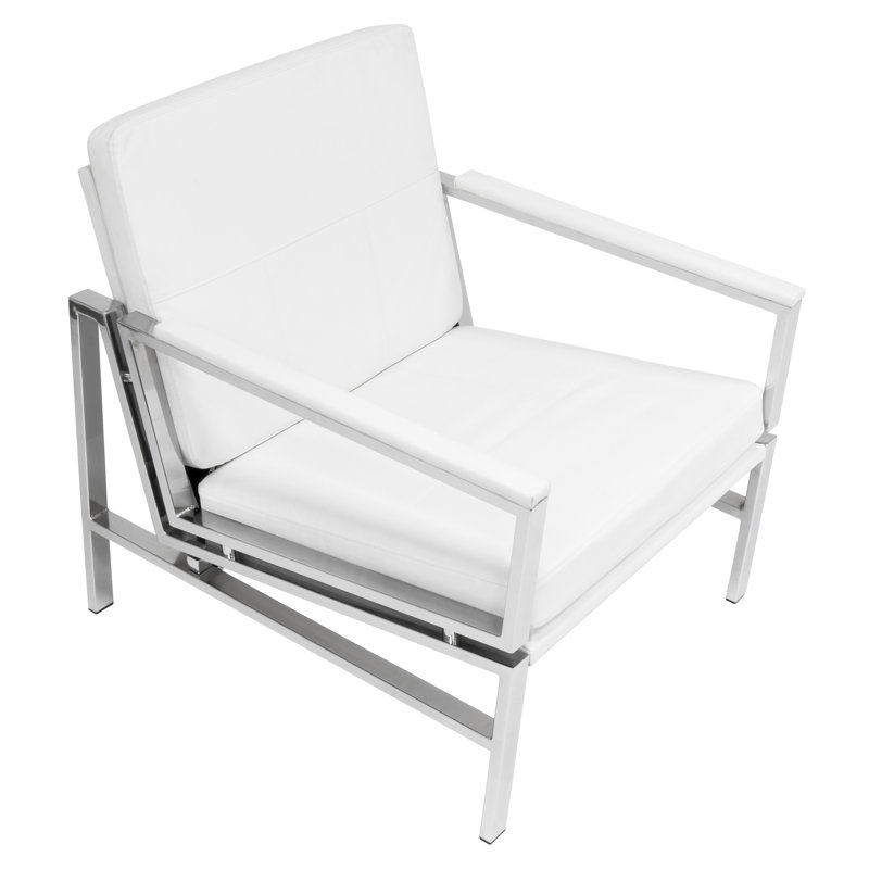 Varnado Faux Leather Armchair, White Faux Leather, Chrome