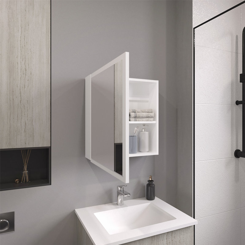 Armoire à pharmacie polyvalente avec miroir réglable pour salle de bain et cuisine avec tablettes réglables et porte-serviettes