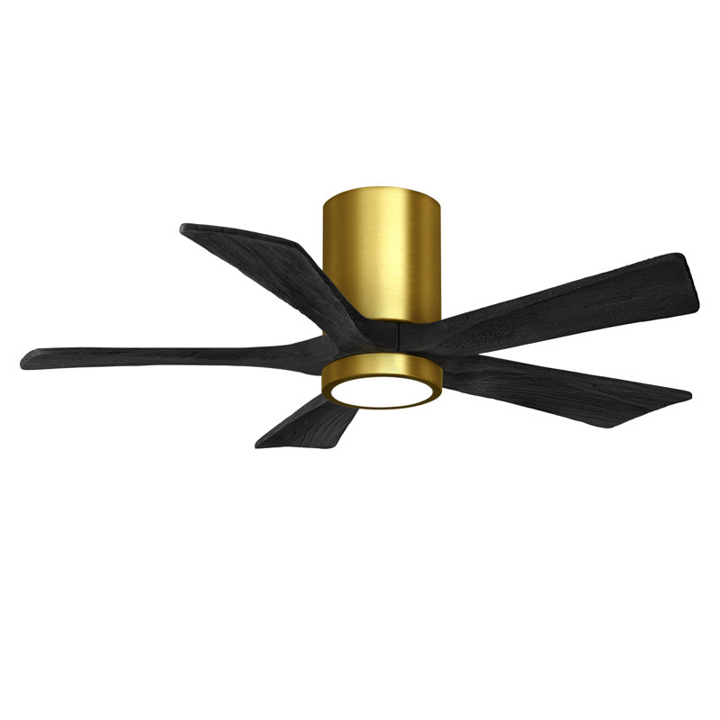 Irene Flushmount Light Kit 5 Blade LED Ceiling Fan, Matte Black, Brushed Brass, 42"