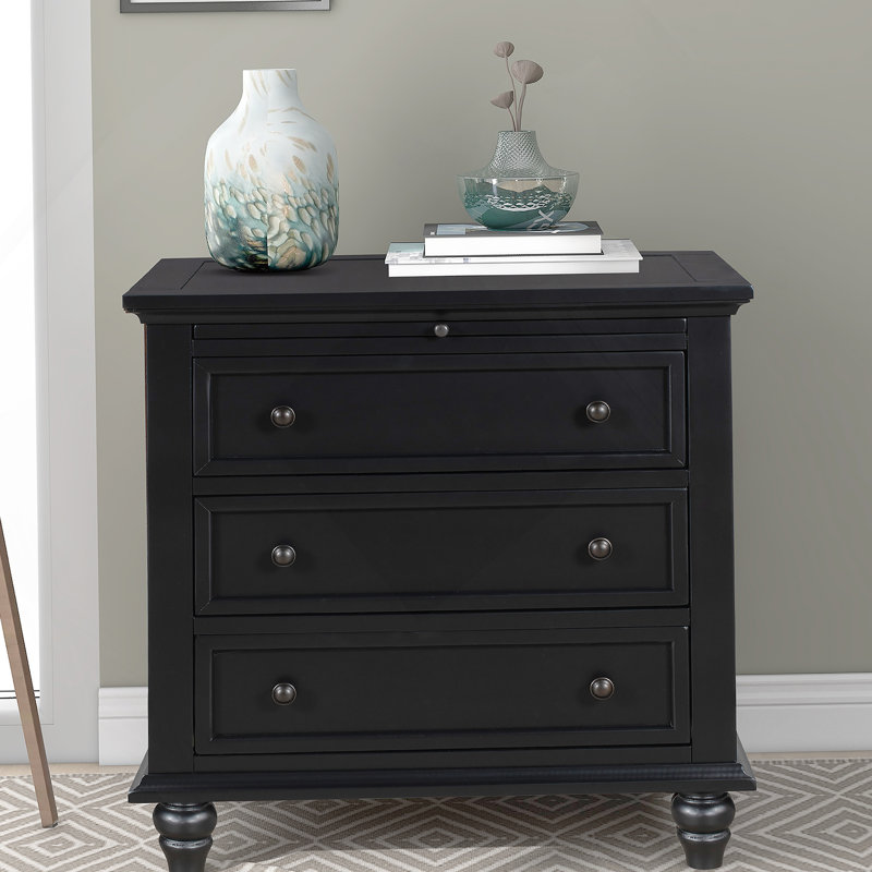3-Drawer Storage Wood Cabinet, End Table with Pull out Tray, Black