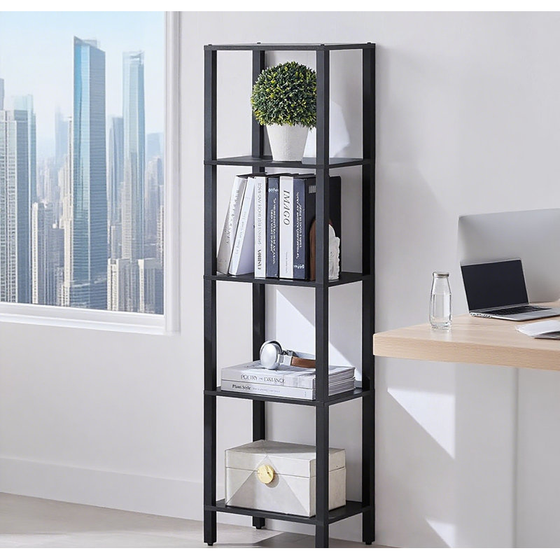 Tall Narrow 5-Tier Bookshelf For Small Spaces, Freestanding Wood Bookcase With Farmhouse Design, Slim Storage Shelf For Living Room, Office, And Home Decor