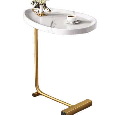 White End Table With Water Drop Frame - Ensures Stability 4.65 Lb Weight Small Holds Magazines, Snacks, Drinks Space Saving