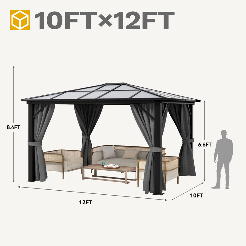 10 Ft. W x 10 Ft. D and 12 Ft. W x 10 Ft. D Patio Gazebo with Curtains, 12 Ft. W x 10 Ft. D