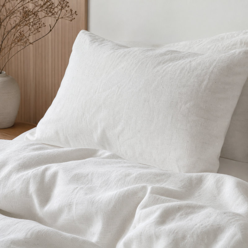 Ensemble de housse de couette 100% lin français naturel (plusieurs tailles et couleurs), Blanc cassé / blanc