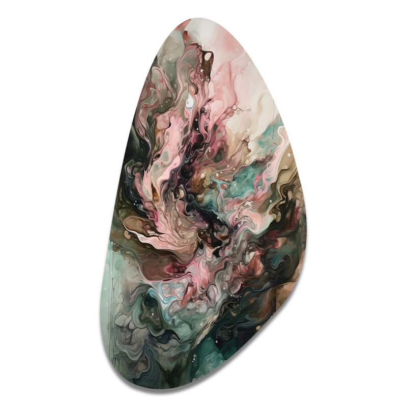 Pink Green Inner Worlds Of Marble III - Abstract Geometric Fall Shape Assymterical Metal Wall Art, 31" H x 17" W x 1" D