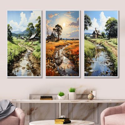«Countryside Farm Bliss», ensemble de 4 reproductions d'art sur toile