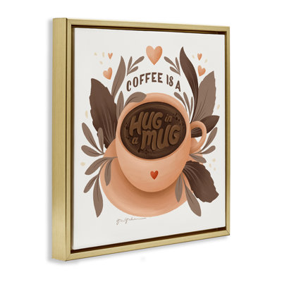 Coffee Is Hug in Mug Framed Floater Canvas Wall Art by Gia Graham