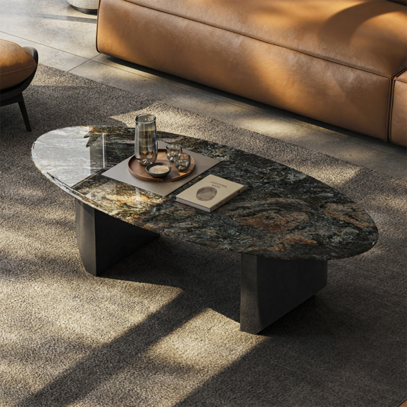 Table basse ovale en pierre naturelle de luxe, H 15,7 po x L 55,1 po x l 31,5 po