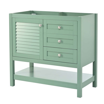 Meuble-lavabo 36 po sans lavabo, ensemble de meuble-lavabo autoportant avec 2 tiroirs et portes à fermeture douce, meuble de rangement pour salle de bain avec pieds en bois massif