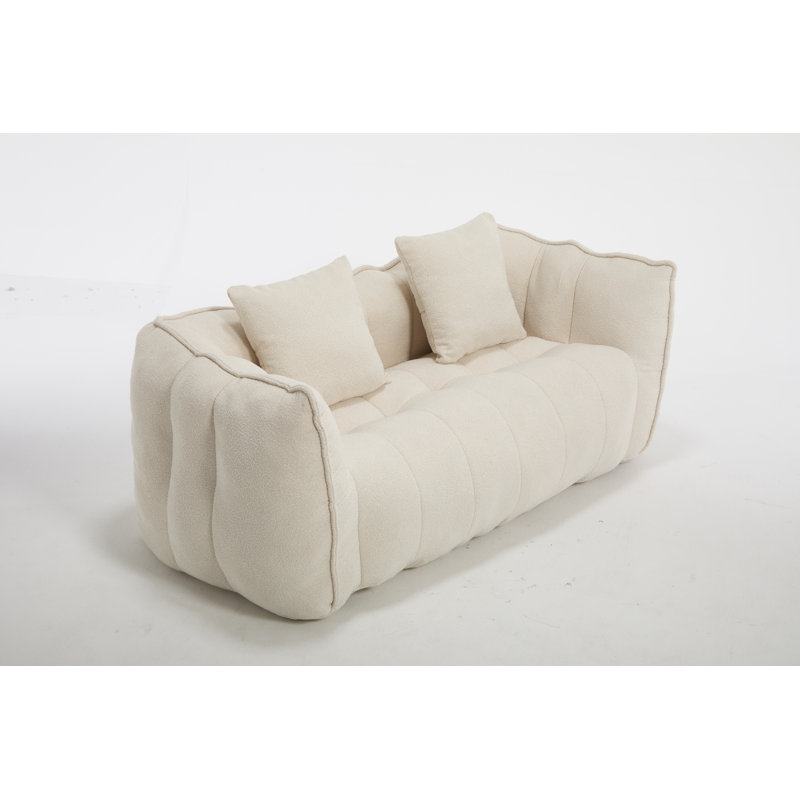 Pouf géant beige en chenille de 168 cm - Canapé deux places avec coussins, canapé en mousse confortable, Beige
