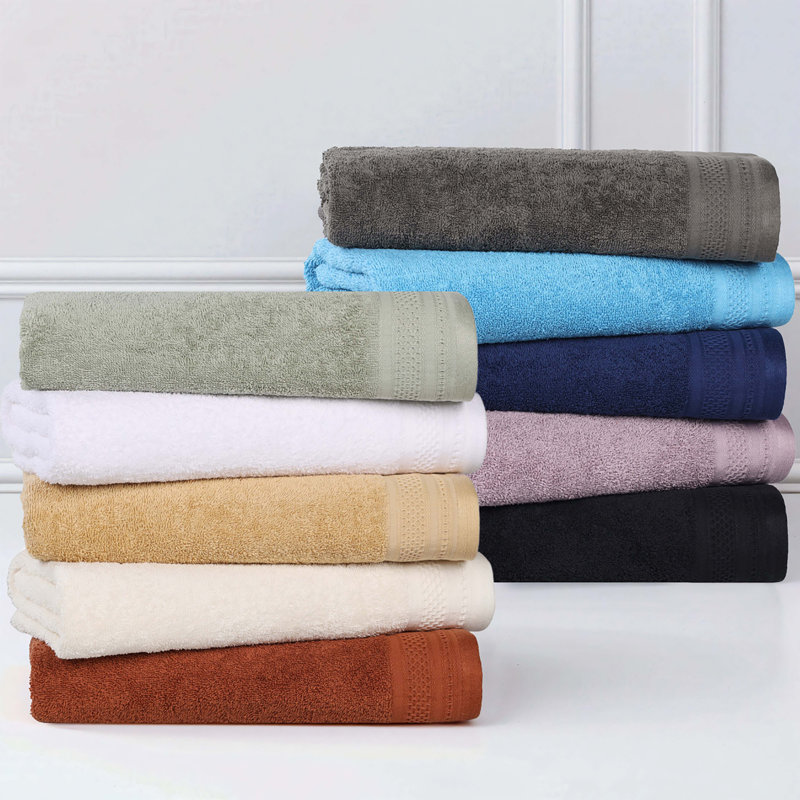 Sea Fog Oversized Cotton Bath Sheets Set with Honeycomb Border