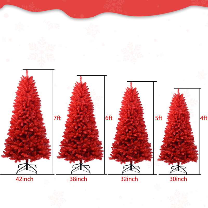 Arbre de Noël rouge de 4 pi, 456 pointes, structure à charnières pour un démontage rapide, conception de branche dense en position verticale, assemblage sans effort, support stable et robuste