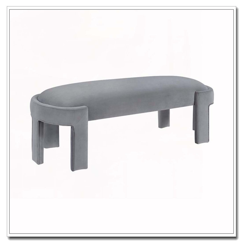 Velvet Fabric  Upholstered Bench, Gray