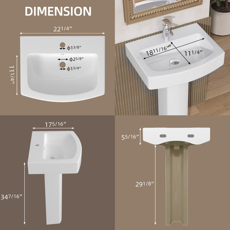 Lavabo de salle de bain rectangulaire en céramique avec trop-plein 17,3125 po Ogonbrick