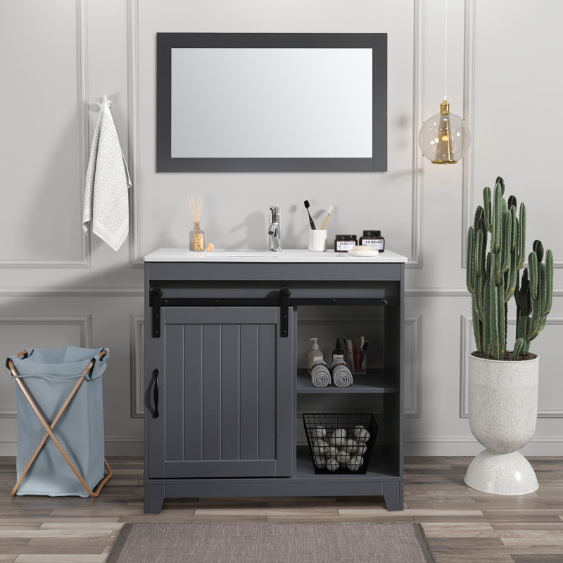 Litsi 35.83'' Single Bathroom Vanity with Ceramic Top, Gray