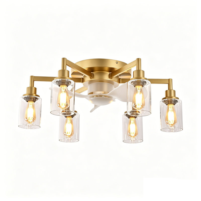 26.37" Farmhouse 6-Speed Reversible Ceiling Fan With Light Kit And Remote Control, Gold