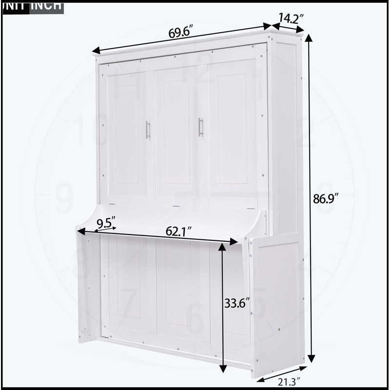 Grand lit escamotable avec tablette, Blanc