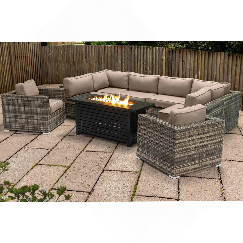 Ensemble modulaire d'extérieur 9 pièces avec table de foyer et coussins LSI