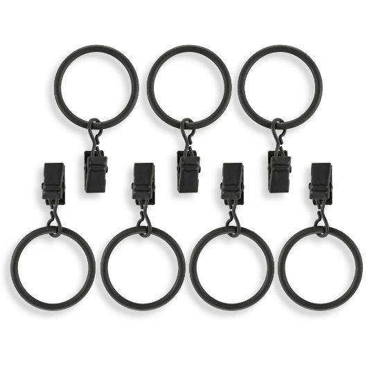 Tringles à rideaux à pinces noir mat (7 anneaux à pinces)
