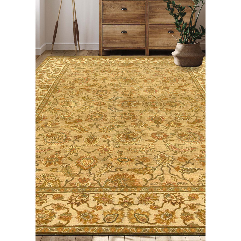 Tapis taupe et ivoire noué à la main de haute qualité