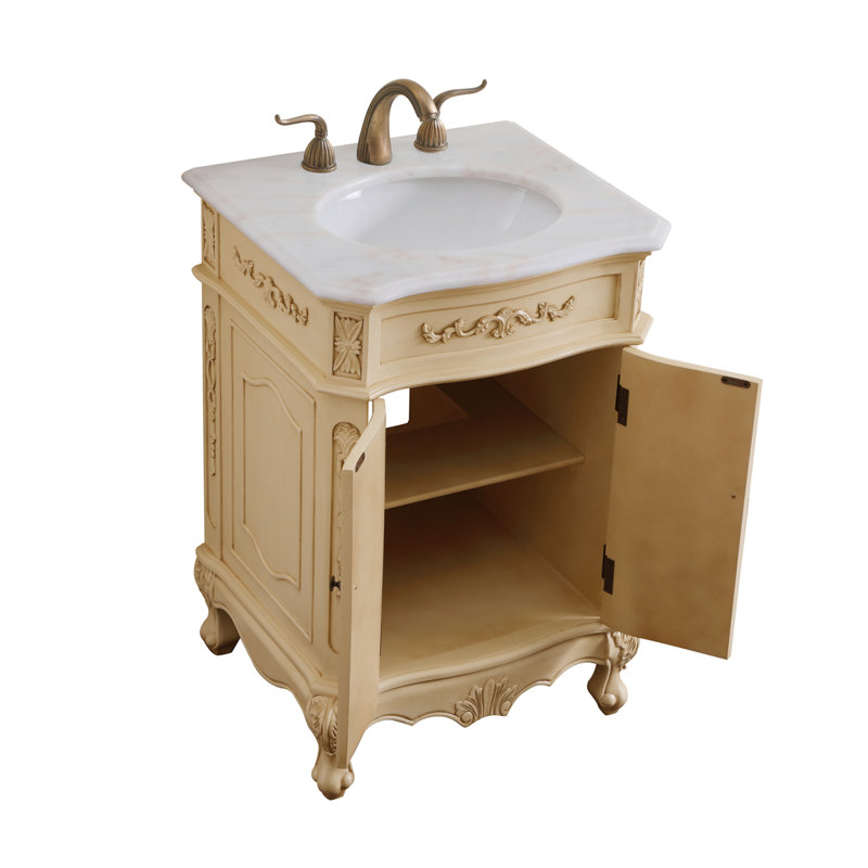 Lunette 24'' Single Bathroom Vanity with Top, Light Antique Beige, Ivory White