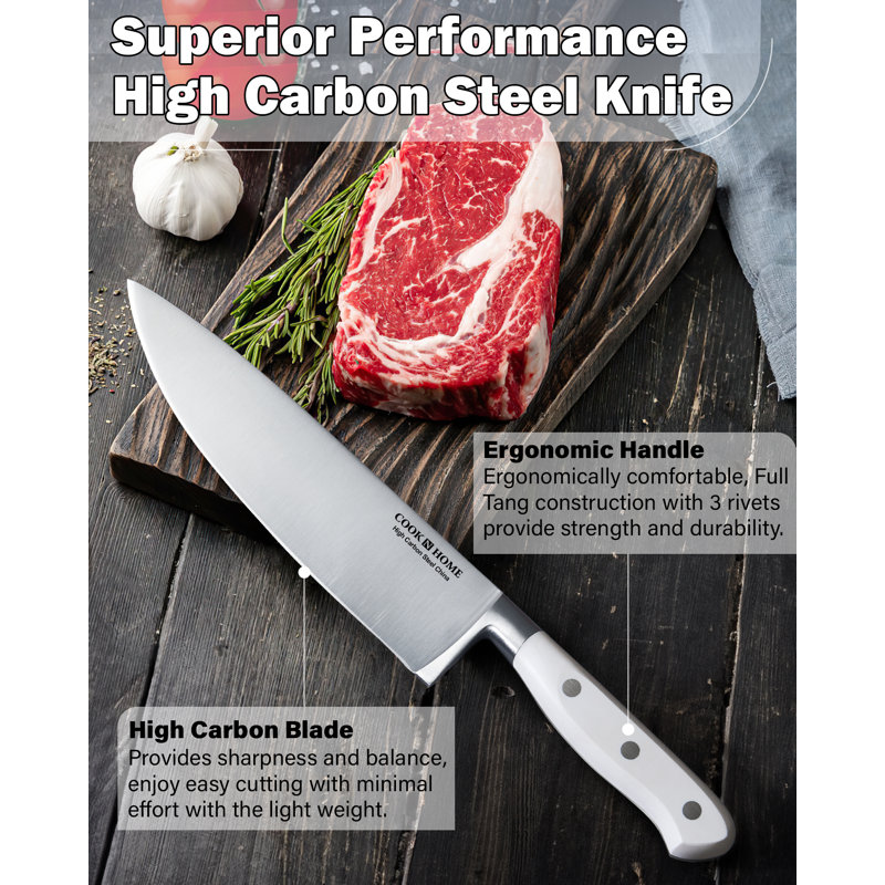 White 15-Piece Kitchen Knife Set with Bamboo Block