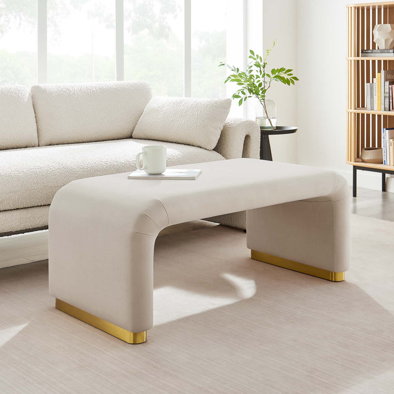 Modway Koda Upholstered Ottoman, Almond Velvet, Brass Gold