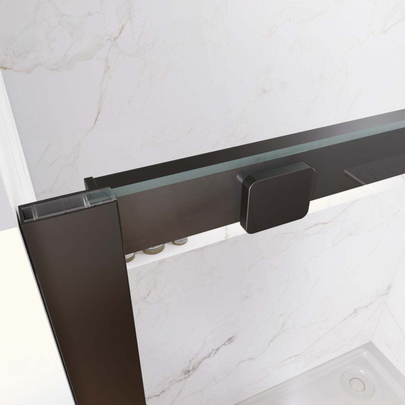 Shower Door, Aluminum Sliding Glass Shower Door With Premium 5/16 Inch (8Mm) Thick Tempered Glass, Matte Black