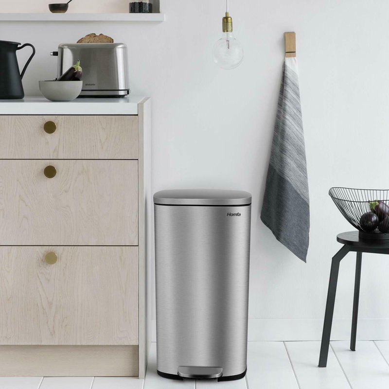 Steel Kitchen Trash Can, Silver, 30