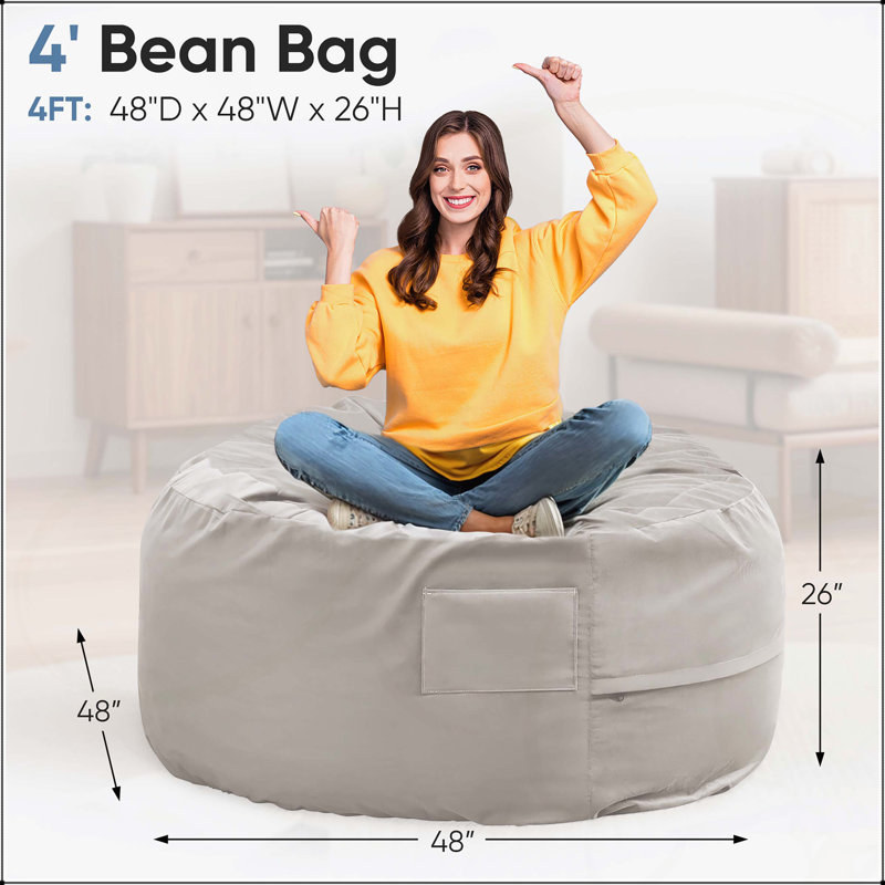 beanbag chair, Gray Fabric, 25.90" H x 48" W x 48" D
