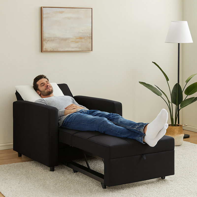 Fauteuil-lit convertible 3-en-1 Chirokitia, Lin noir
