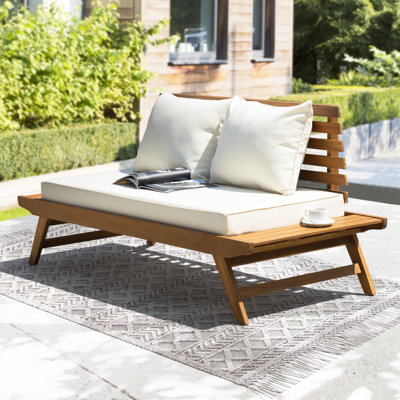 Develin 75" Wide Outdoor Rectangle Loveseat with Cushions by Ebern Designs