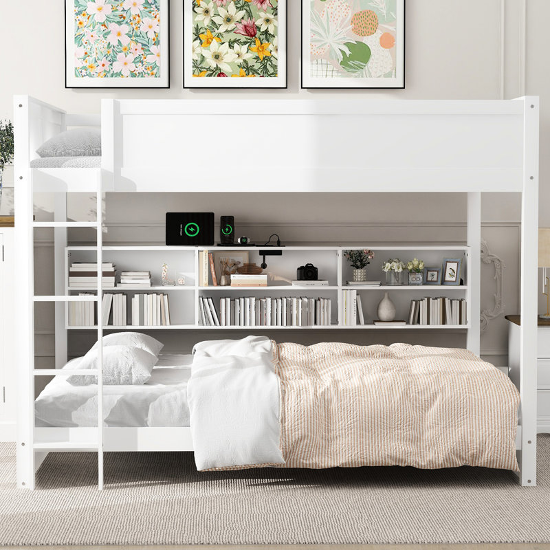 Lit superposé blanc avec armoires de rangement - grand et stable, Blanc