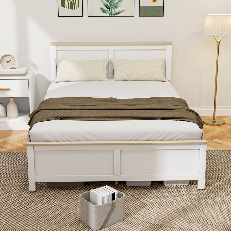 Full Size Bed Frame with Headboard and Footboard, Full Platform Bed Frame with Wooden Slats, Under-Bed Storage, No Box Spring Needed, Easy Assembly, White