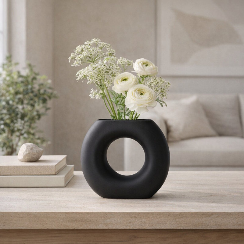 Tocara Modern Stoneware Ceramic Vase with Sculptural Geometric Design, Minimalist Decorative Accent for Contemporary Spaces