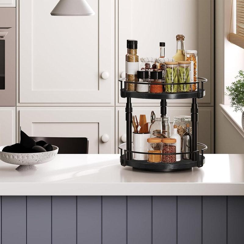 2-Tier Height Adjustable Rotating Spice Rack, Black