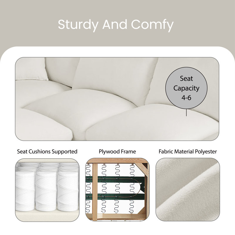 Cherryle Upholstered U-Shaped Sectional Reversible, Beige Polyester