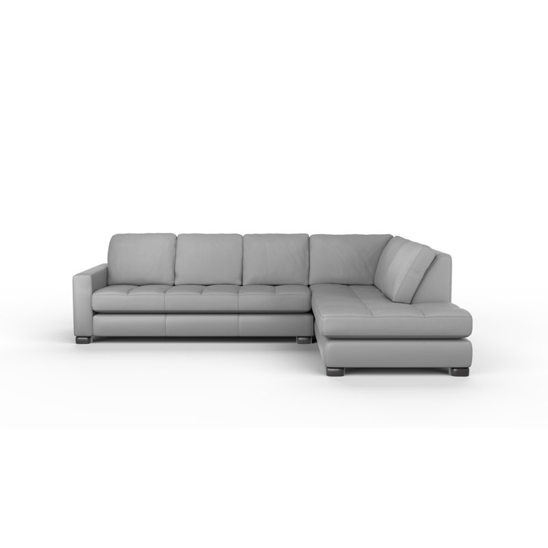 Brooklyn 100% Full Top Grain Leather Sectional, Fantasy Silver Genuine Leather, Right Hand Facing