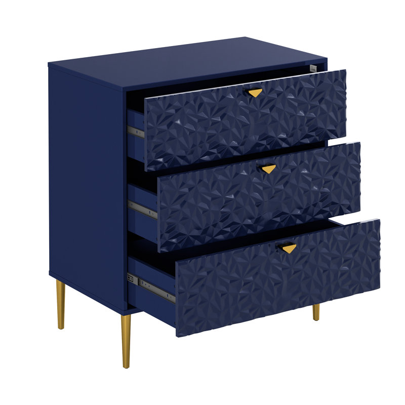 Commode en bois 3 tiroirs Bakke, Bleu