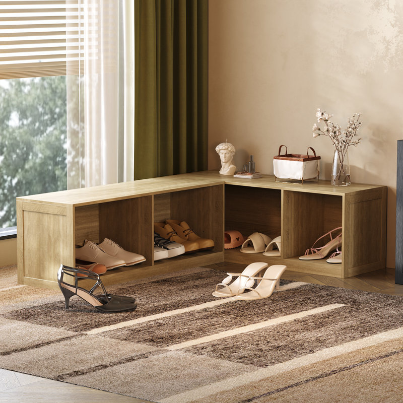 Banc d'angle en bois avec compartiments de rangement pour chaussures et décoration intérieure
