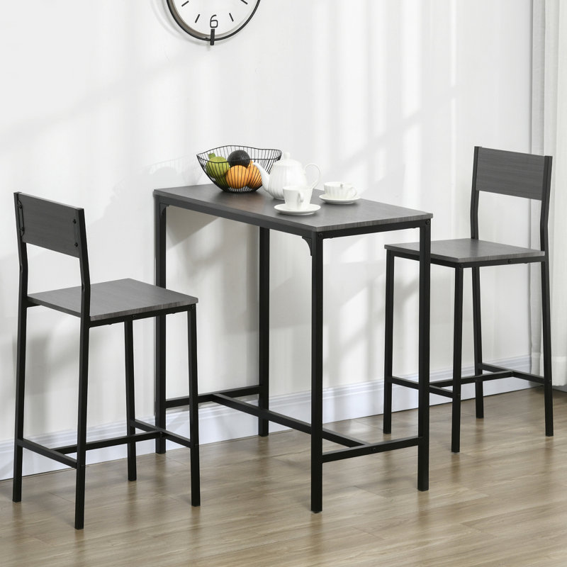Table de bar à hauteur de comptoir et chaises pour 2, table de cuisine industrielle grise, coin-repas encombrant pour petits espaces, salle à manger attrayante