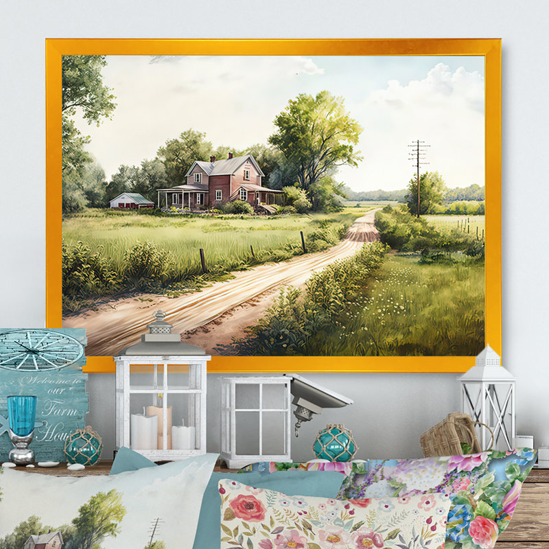 «Beautiful Barn In Spring IV», art mural sur toile, H 16 po x l 32 po x P 1 po, Cadre doré