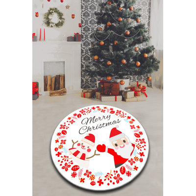 Tapis rond en polyester blanc / rouge