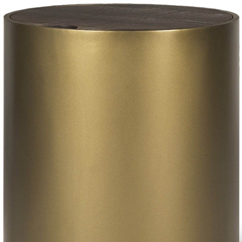 Table de bout cylindrique en bois massif et or 22 po avec rangement