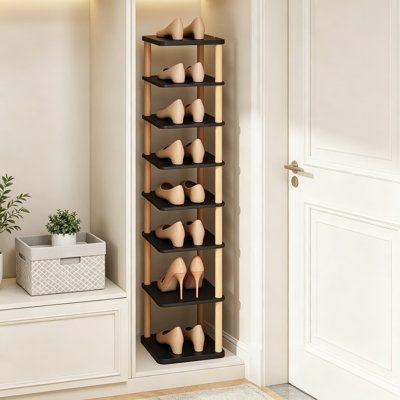 Étagère à chaussures verticale, grand range-chaussures étroit à 8 niveaux pour vestibule, garde-robe, dortoir et petits espaces, étagère à chaussures en bois autoportante pour bottes, espadrilles, talons, noir