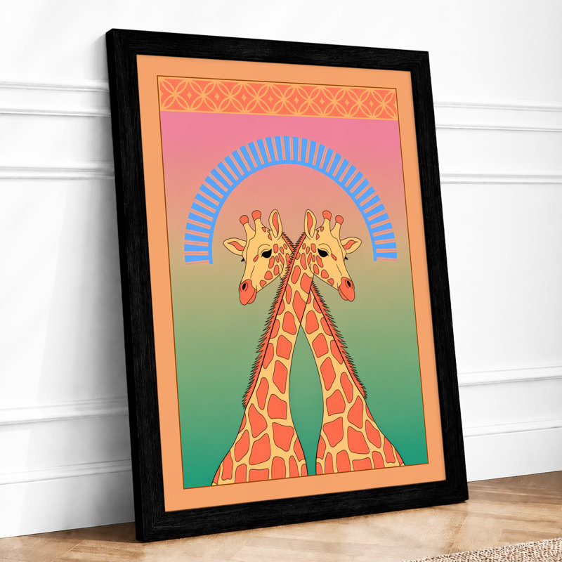 Paired Giraffes Modern - Framed Print, A1 - 84.1 x 59.4 cm, Black