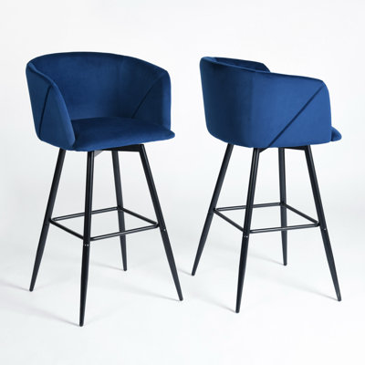 Ensemble de deux chaises de bar en velours rose et noir 28 po avec repose-pieds