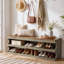Upholstered Bench with Shelves