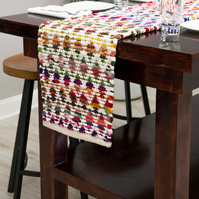 Tapis rose / jaune tressé à la main Marcantel, Chemin de table 1 pi 2 po x 8 pi